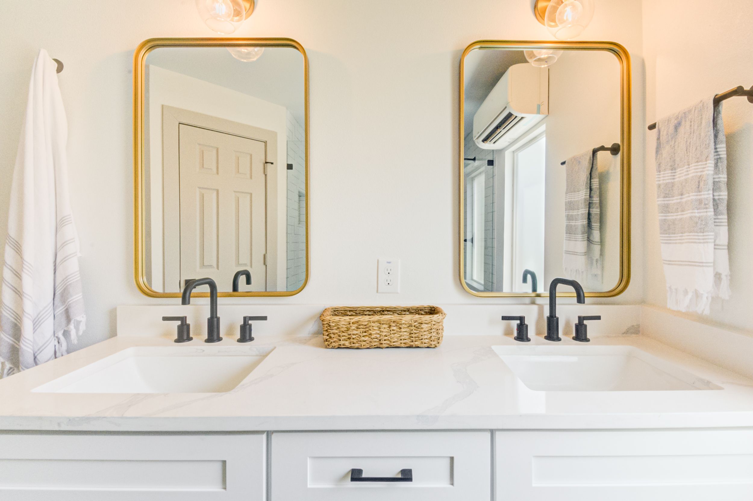 Primary Bath Double Sink Gold Mirrors